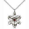 Sterling Silver 7/8in Chastity Pendant with Garnet Bead & 18in Chain