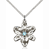 Sterling Silver 7/8in Chastity Pendant with 3mm Aqua Bead & 18in Chain