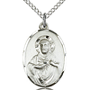 Sterling Silver 3/4in Plain Oval Scapular Medal & 18in Chain