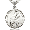 Sterling Silver 7/8in Round St Francis Medal & 24in Chain