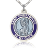 Sterling Silver 3/4in Blue St Christopher Medal & 18in Chain