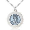 Sterling Silver 3/4in Blue and White St Christopher Medal & 18in Chain