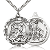 Sterling Silver 1 3/8in Round St Michael Medal & 24in Chain