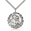 Sterling Silver 1 3/8in Round St Joseph Medal & 24in Chain
