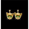 14KT Gold Cat Head Earrings with Emerald Eyes