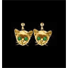 14k Yellow Gold Cat Head Earrings with Emerald Eyes