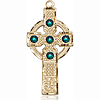 14k Yellow Gold Kilklispeen Cross with 3mm Emerald Bead  1 3/8in