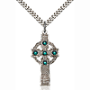Sterling Silver 1 3/8in Kilklispeen Cross Emerald Bead & 24in Chain