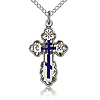 Sterling Silver 7/8in Blue Orthodox Cross & 18in Chain