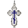 Sterling Silver 1 1/8in Blue Orthodox Cross