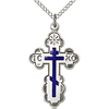 Sterling Silver 1 1/8in Blue Orthodox Cross & 18in Chain