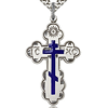 Sterling Silver 1 3/8in Blue Orthodox Cross & 24in Steel Chain