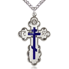 Sterling Silver 1 3/8in Blue Orthodox Cross & 24in Chain
