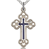 Sterling Silver 7/8in Blue Russian Orthodox Cross & 18in Chain