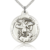 Sterling Silver 7/8in Round St Michael Medal & 18in Chain