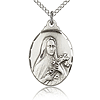 Sterling Silver 7/8in St Theresa Medal & 18in Chain