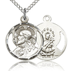 Sterling Silver 5/8in Round Scapular Medal Charm & 18in Chain