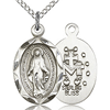 Sterling Silver 3/4in Faceted Miraculous Medal & 18in Chain