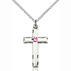 Sterling Silver 1 1/8in Cross Pendant with 3mm Rose Bead & 18in Chain