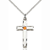 Sterling Silver 1 1/8in Cross Pendant with 3mm Topaz Bead & 18in Chain