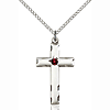 Sterling Silver 1 1/8in Cross Pendant with Garnet Bead & 18in Chain