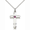 Sterling Silver 1 1/8in Cross Pendant with Amethyst Bead & 18in Chain