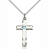 Sterling Silver 1 1/8in Cross Pendant with 3mm Aqua Bead & 18in Chain