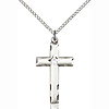 Sterling Silver 1 1/8in Cross Pendant with Crystal Bead & 18in Chain