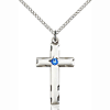 Sterling Silver 1 1/8in Cross Pendant with Sapphire Bead & 18in Chain