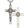 Sterling Silver 1 3/4in St Benedict Crucifix & 24in Chain