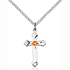 Sterling Silver 3/4in Cross Pendant with 3mm Topaz Bead & 18in Chain