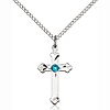 Sterling Silver 3/4in Cross Pendant with 3mm Zircon Bead & 18in Chain