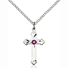 Sterling Silver 3/4in Cross Pendant with Amethyst Bead & 18in Chain