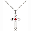 Sterling Silver 3/4in Cross Pendant with 3mm Ruby Bead & 18in Chain