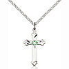 Sterling Silver 3/4in Cross Pendant with 3mm Peridot Bead & 18in Chain