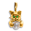 14k Yellow Gold Crouching Kitten Pearl Pendant with Emerald Eyes