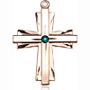 14kt Yellow Gold 1 1/4in Cross Pendant with 3mm Emerald Bead