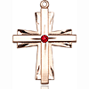 14kt Yellow Gold 1 1/4in Cross Pendant with 3mm Ruby Bead