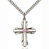 Sterling Silver 1 1/4in Cross Pendant with 3mm Rose Bead & 24in Chain
