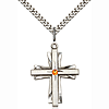 Sterling Silver 1 1/4in Cross Pendant with 3mm Topaz Bead & 24in Chain