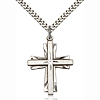 Sterling Silver 1 1/4in Cross Pendant with Crystal Bead & 24in Chain