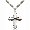 Sterling Silver 1 1/4in Cross Pendant with Emerald Bead & 24in Chain