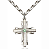 Sterling Silver 1 1/4in Cross Pendant with Peridot Bead & 24in Chain