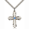Sterling Silver 1 1/4in Cross Pendant with Sapphire Bead & 24in Chain