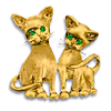 14kt Yellow Gold 1in Kitten Duet Pendant with Emerald Eyes