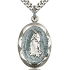 Sterling Silver 1in Oval Blue Our Lady of Guadalupe Medal & 24in Chain