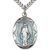 Sterling Silver 1in Blue Miraculous Medal & 24in Chain