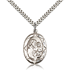 Sterling Silver 1in Oval St Joseph Medal & 24in Chain