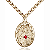 Gold Filled 1in Scapular Medal with 3mm Ruby Bead & 24in Chain