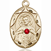 14k Yellow Gold Scapular Medal with Ruby Bead Accent 1in